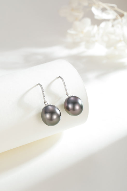 11-12 mm Tahitian Drop Pearl Earrings -18K White Gold - House Of Pearls